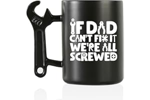 Onebttl Father's Day Gifts for Dad, Dad Coffee Mug with Wrench Spanner Handle, Gifts for Dad from Daughter and Son, 13.5oz Funny Ceramic Mug for Father on Birthday, Christmas - Dad Can Fix