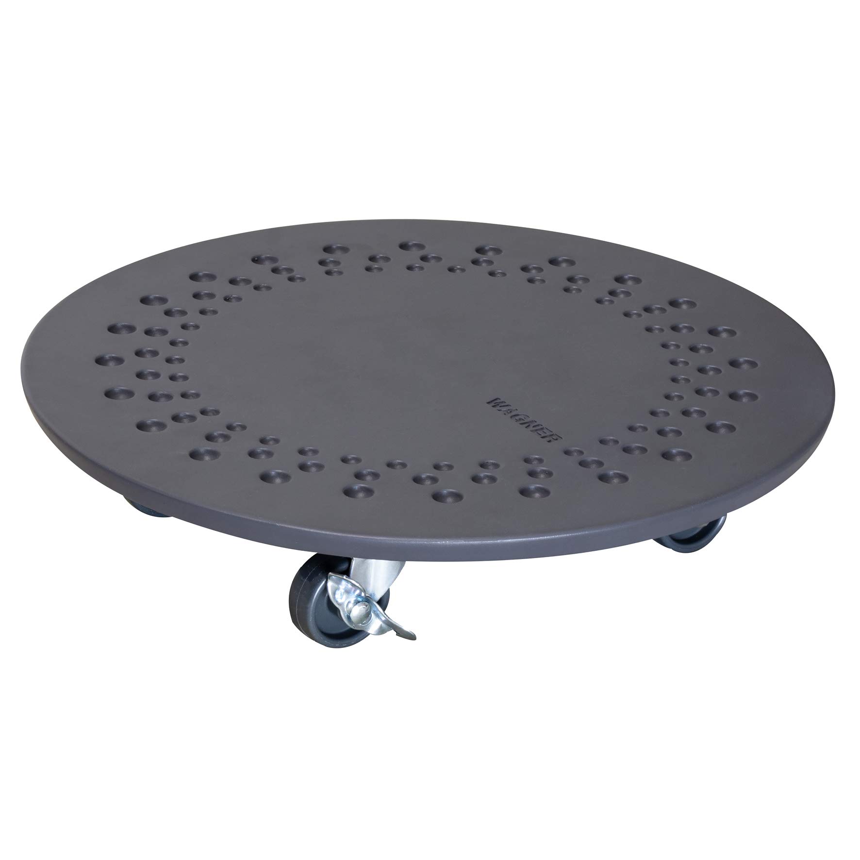 WAGNER Plant trolley STONE SLATE FINISH Ø 34 x 7,5 cm I Flower trolley for indoor + outdoor use I Container trolley made of concrete, slate-look, with 2 breaks I Load capacity 100 kg - 20090201