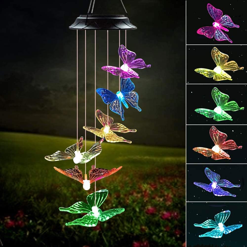 N-A Outdoor Wind Chime, Solar Lights Chimes Butterfly Wind Chimes Color Changing Solar Power Wind Chime Outdoor Decor, Yard Decorations Solar Light Mobile Unique Wind Chimes, Wind Bell Light（2pack） : Garden & Outdoor