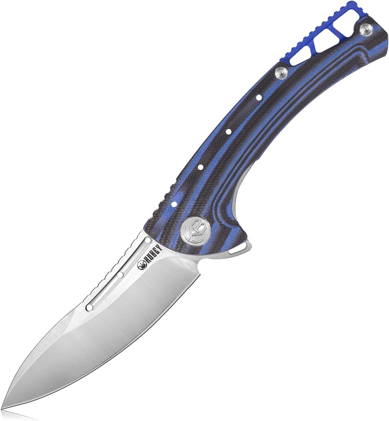 KUBEY KB257 Pocket Knife – Folding Knife with Sharp Stainless Steel – EDC Hiking Knife with Titanium Clip for Hunting Camping and Survival Use (Blue)