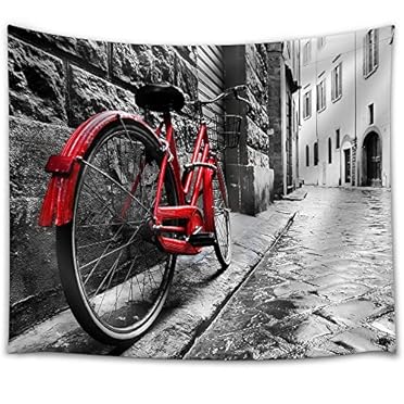 Retro Vintage Red Bike on Cobblestone - Tapestry