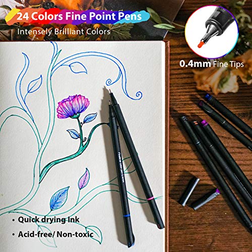 Arcobis 24 Journal Planner Pens Fineliner Color Pens Fine Point Marker Pens Fine Line Drawing Writing Pen for Journal Planner Note Calendar Coloring Office School Supplies Art Projects