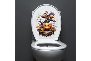 TOLOVIS Halloween Pumpkin Toilet Cover Sticker Decals,Flower leaf bird Waterproof Toilet Lid Tank Seat Decals Cistern Self-Adhesive Bathroom Wall Sticker