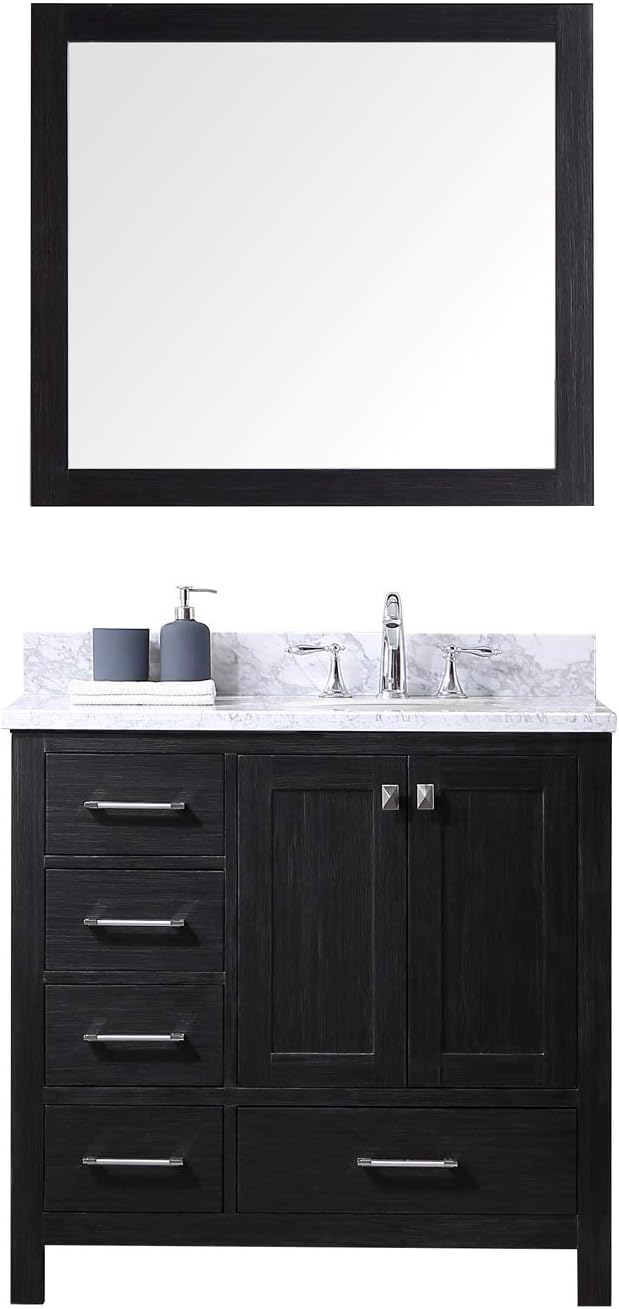 Virtu USA Premium KS-60036L-WMRO-ZG Caroline Avenue Single Bathroom Vanity Cabinet Set, 36", Grey, 36 inches, Zebra Gray