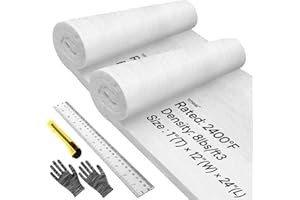 TITGGI 2 Pieces Kaowool Fireproof Ceramic Fiber Insulation Blanket (2400F 1"x 12"x 24"), High Temperature Ceramic Fiber Blanket for Stoves, Kilns, Dishwasher & Oven Insulation - Including Ruler