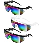 Frienda 3 Pairs Retro Semi Rimless Sunglasses 80s 90s Zigzag Sunglasses Colored Transparent Lens Glasses for Men Women