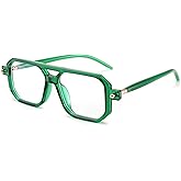 FEISEDY Reading Glasses Vintage Square Blue Light Blocking Glasses Women Men 70s Flat Aviator Glasses B0090