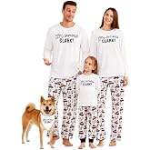 IFFEI Family Christmas Pajamas Matching Sets with Graphic Tops and Pockets | Christmas pajamas for family with pockets, soft stretch tops and plaid pants with adult adjustable drawstring waist