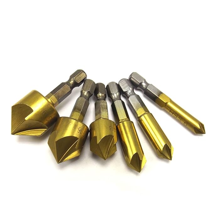 Generic 8mm : 1PCS Round shank 5 Flute HSS Hard Metals natural color Five Edge Chamfer Chamfering End Mill Cutter Countersink Drill Bit