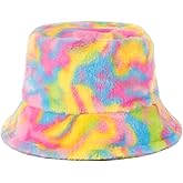 HH HOFNEN Winter Bucket Hat Fluffy Faux Fur Fisherman Plush Warm Hats Cute Fuzzy Bucket Hat for Women
