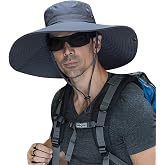 HUAMULAN Men Wide Brim Sun Hat Summer Outdoor Women Bucket Fishing Hats | Unisex Safari Outdoor Sun Protection Hiking Hats Chin Strap UV Protection Breathable Mesh Waterproof for Beach Garden Travel