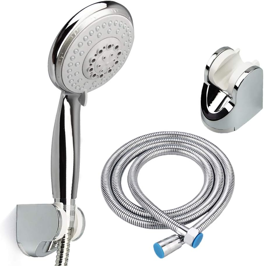 CherryKelly Handheld Shower 3 Pieces Sets 5 Gear Multi-Functional Boost - Extra Long Stretchable Stainless Steel Replacement Hose with Brass Fittings - Chrome Finish - 79 Inch/2 M