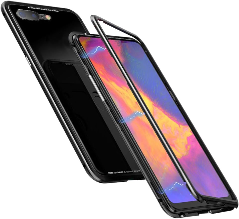 Ivachell iPhone 7plus, iPhone 8plus Case, [Magnetic Adsorption] [Metal Frame] [Clear Back] [Support Wireless Charging] for iPhone 7/8 Plus Folio Thin Slim with 2pcs Screen Protector (Black)