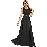 Ever-Pretty Women's Chiffon Sleeveles Bridesmaid Dress Ruched A Line Hollow Out Crew Neck Formal Wedding Guest Dresses