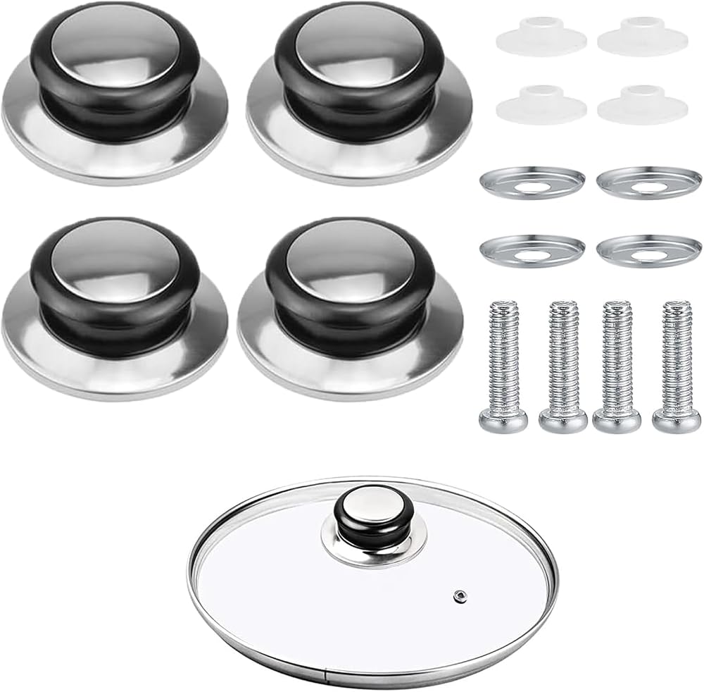 Gunwon 4 Pcs Pot Lid Knobs Stainless Steel Bakelite Replacement Handles with