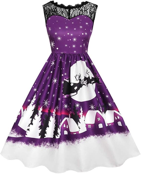 Amazon.com: ZEFOTIM 2019 Christmas Dress, Women's Vintage Christmas O-Neck Printed Sleeveless 