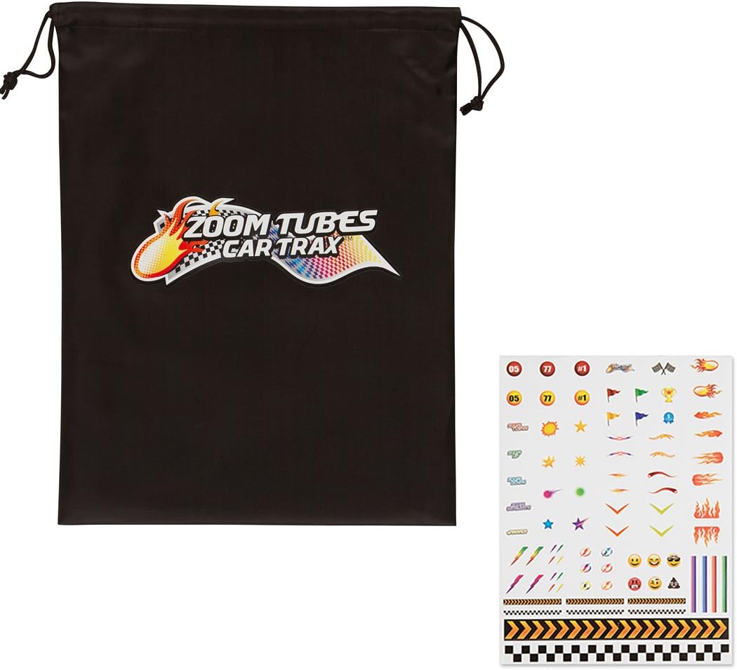 Zoom Tubes RC Car Trax, Accessory Pack: Storage Tote Bag & Customizable Sticker Decals (As Seen on TV)