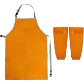 QWORK Welding Apron&amp; Sleeves, Welding Work Protectors Set, Heat and Flame Resistant Leather Work Shop, Blacksmith Protective or Safety Clothing, Welders, Fireplace, Gardening, BBQ Apron, Bib Apron