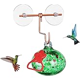 Pozfun Window Hummingbird Feeder with Suction Cups,Hand-Blown Glass Hummingbird Feeders for Outdoors Window Mounted with Metal Hook,Close Bird Watching,Finch in Garden,Yard(Green)