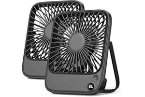 TOPK 2 Pack 5000mAh Portable Desk Fan, Ultra-thin Strong Wind Digital Display 4 Speeds Adjustable Small Silent Battery Powered Personal Fan for Bedroom, Office, Travel, Library, Outdoor Black