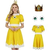 PAINEOMN Princess Cosplay Costume Women Princess Tennis Dress with Crown Earrings Adult Halloween Suit