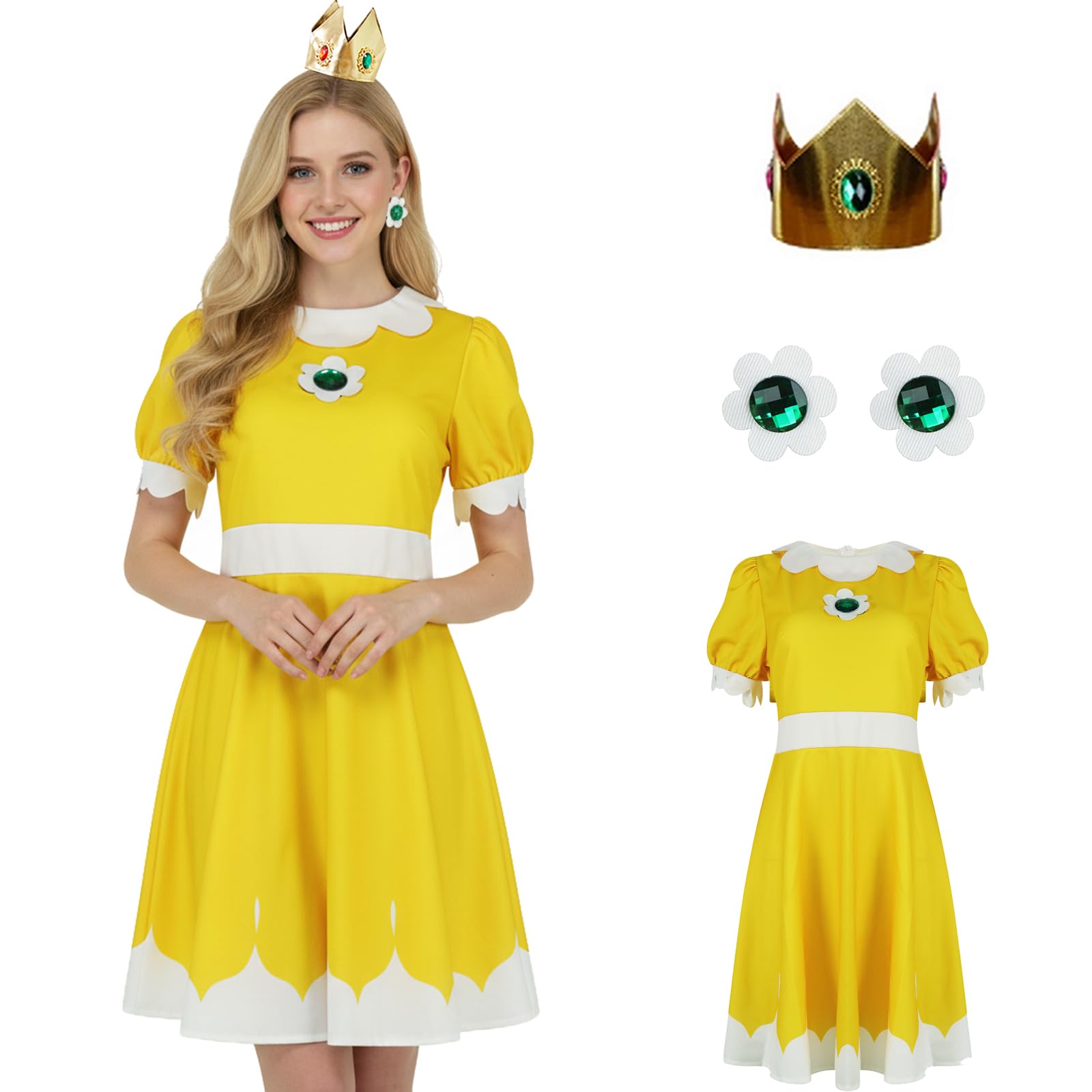 AYYOHON Princess Cosplay Costume Women Princess Tennis Dress with Crown Earrings Adult Halloween Suit S