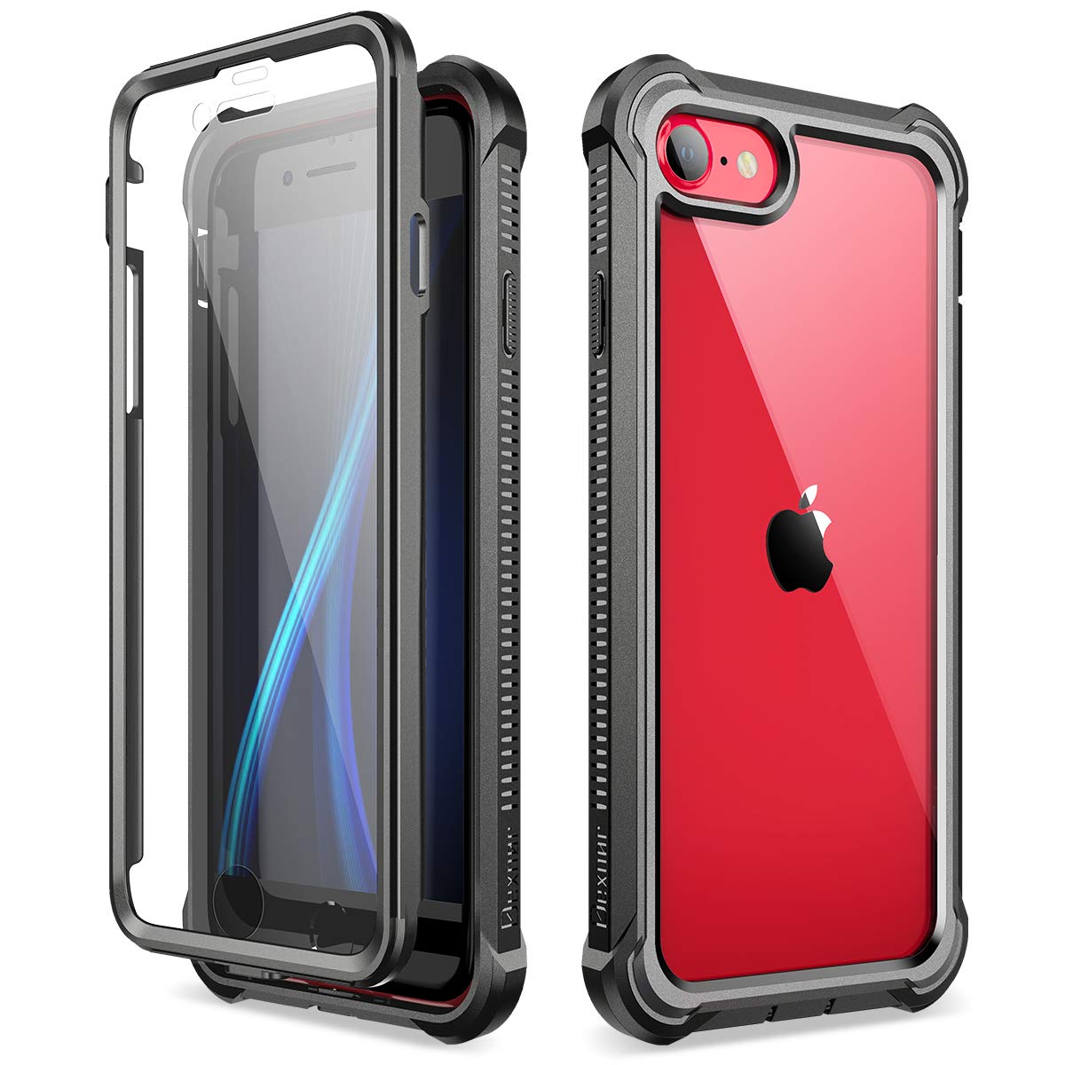 Dexnor Compatible with iPhone SE 2020 case/iPhone 8/7 Case 4.7 Inch 360 Degree Full Body Clear Shockproof Bumper Dustproof Protective Cover (2020 Release) with Built-in Screen Protector - Black