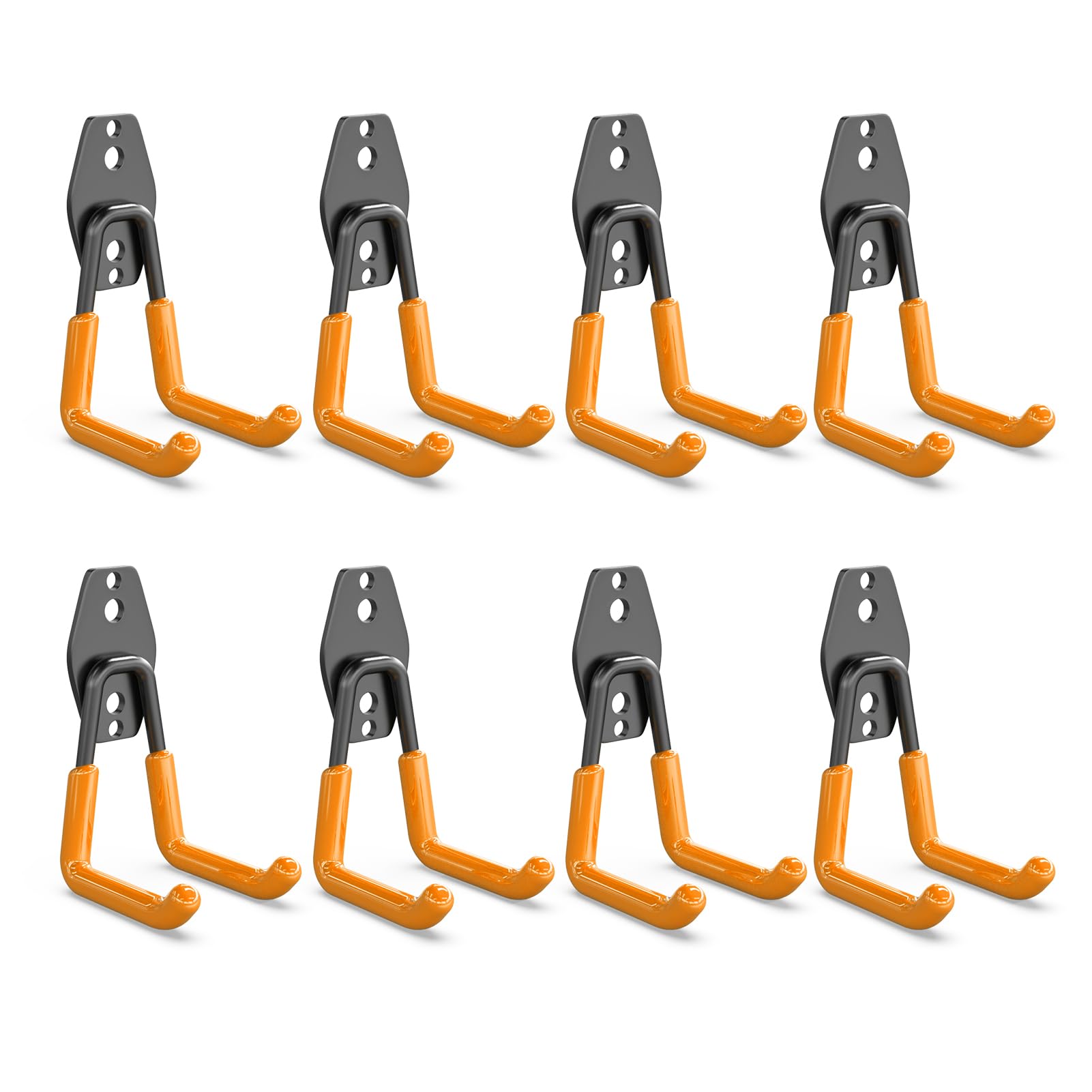 3-H Garage Hooks Heavy Duty, Tool Hangers for Garage Wall 8PC Small U, Skateboard Wall Mount,Garage Wall Hooks with 3 Welding Spot for Organizing Bike, Ladder, Bicycle, Chair, Shovel, Helmet(Orange)