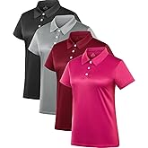 Women's Polo Tee Dry Fit Golf Shirt Moisture Wicking Short Sleeve Sport Activewear Golf Polo Tops Collar with Buttons Workout