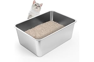IKITCHEN Large Stainless Steel Cat Litter Box (19.5"L X 13.5"W X 8"H), Metal Litter Pan, Stainless Steel Litter Box for Cats Rabbits, Odorless, Nonstick, Rustproof, High Sided Litter Box,Easy to Clean