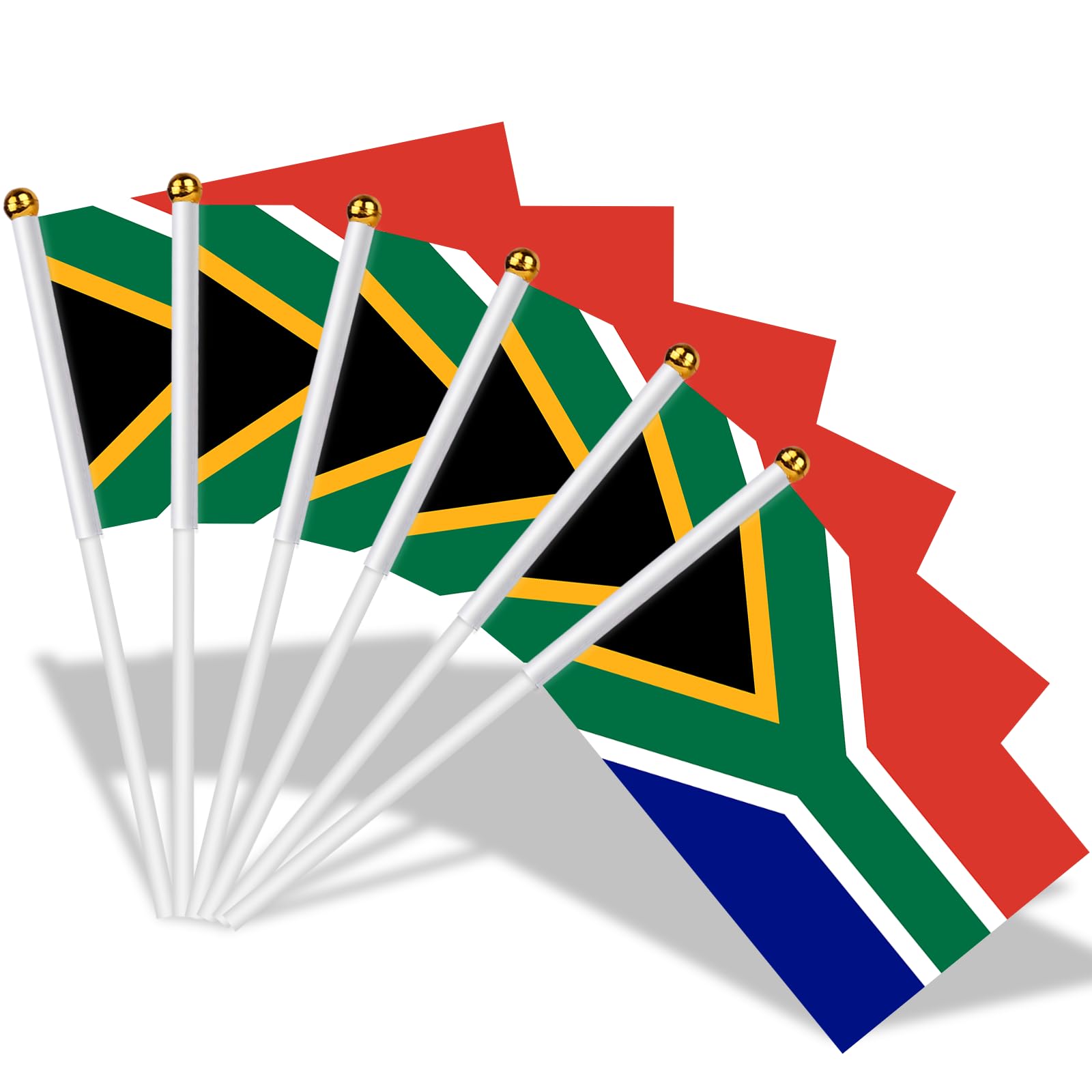 AhfuLife 30pcs South Africa Flags on Sticks for Party Decorations, 14 x 21cm Hand Held South Africa Small Flags with 30cm White Pole for National Day World Cup Football Rugby Garden Street Decor — image 1
