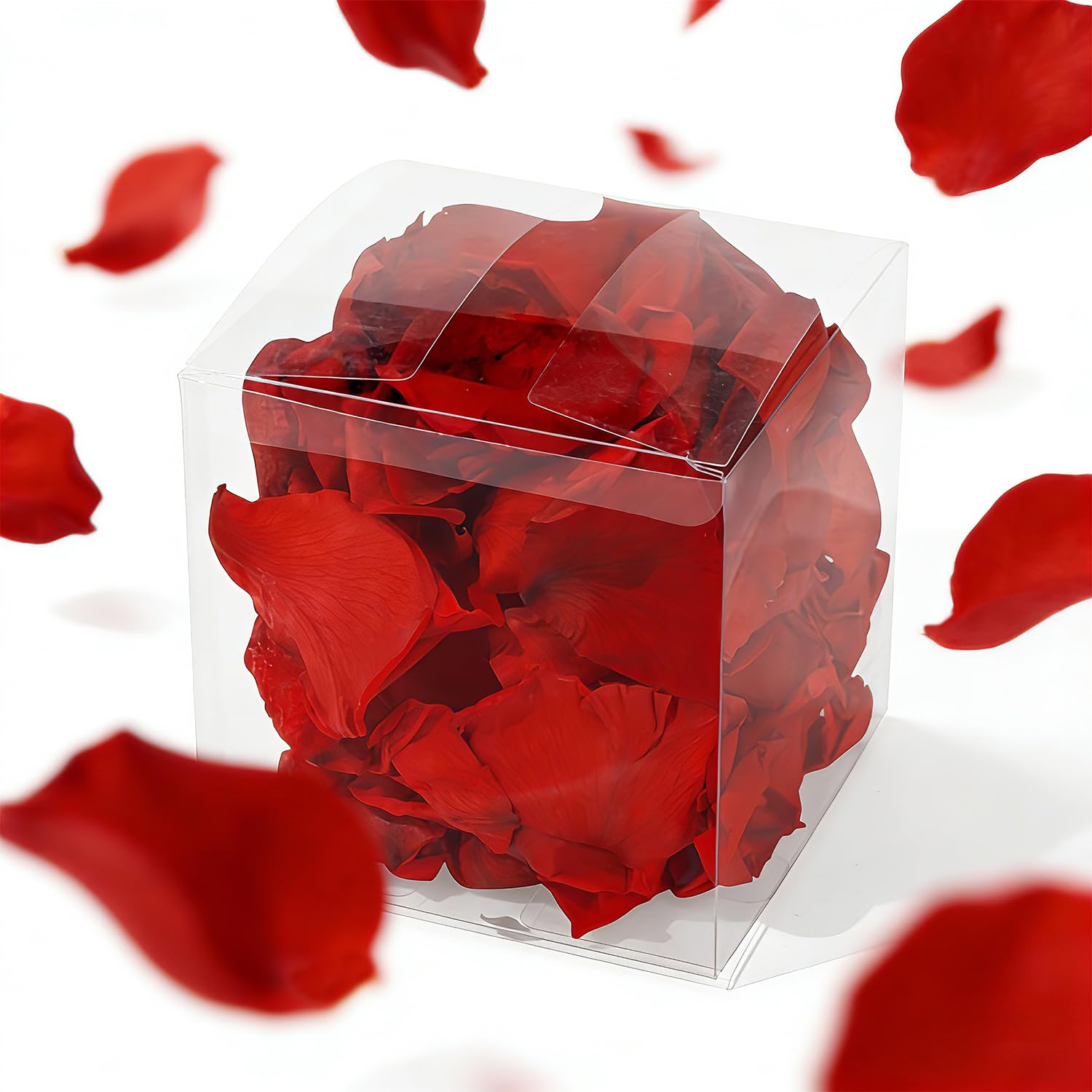Photo 1 of 1.76oz(50g) Real Preserved Red Rose Flower Petals for Wedding, 1.76oz Preserved Petals for Wedding Proposal Romantic Night Valentine's Day Decor-Red