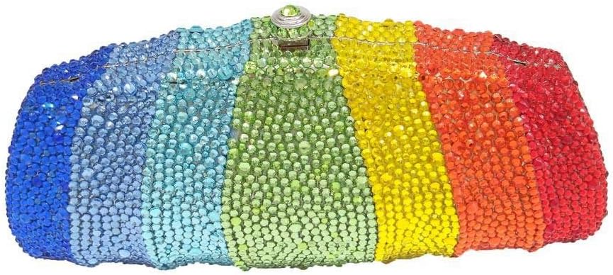 SILHKDBNB Rainbow Colorful Women Crystal Clutch Evening Bags Metal Wedding Diamond Handbags Bridal Purses