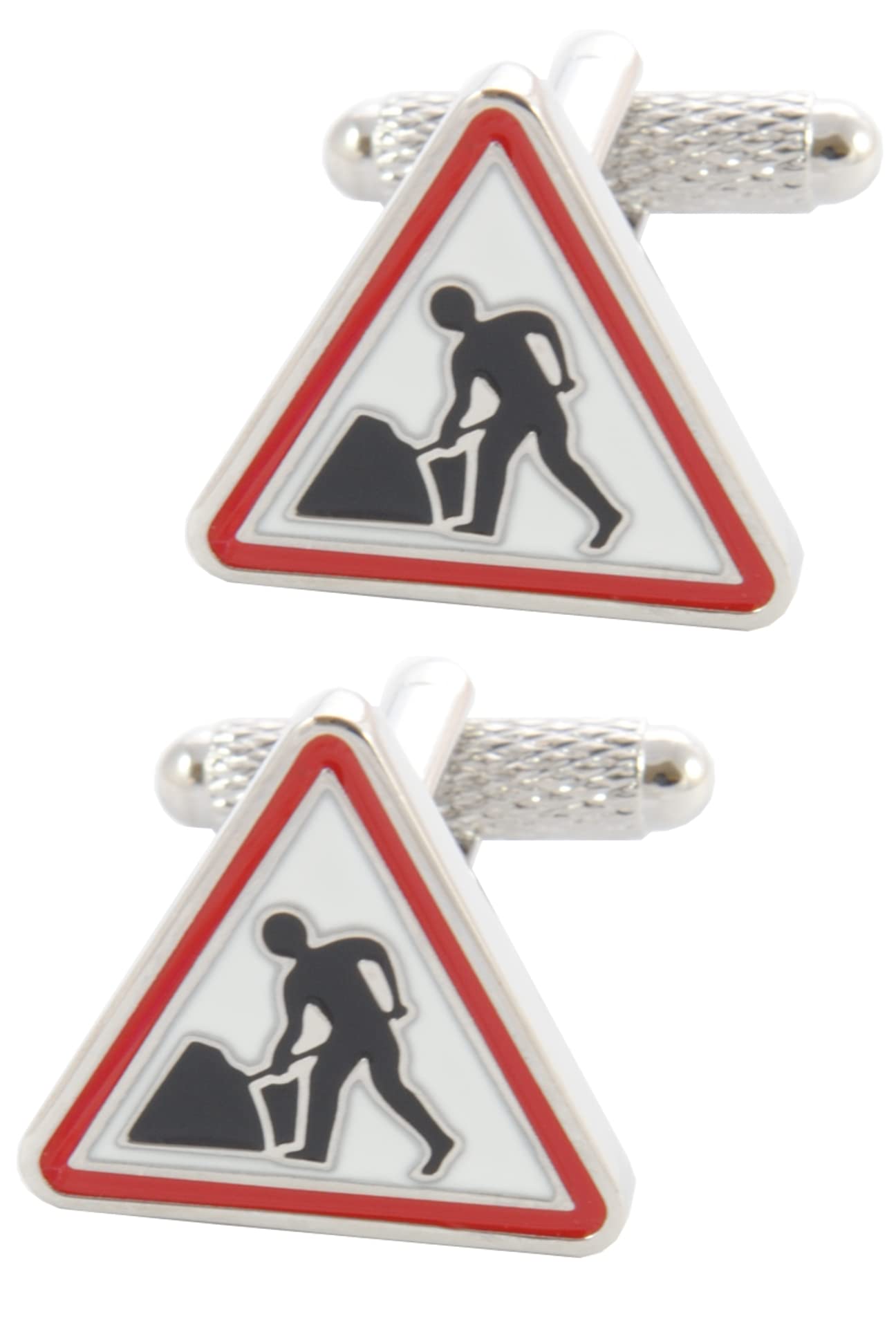 Cufflinks for Men + Presentation Box - Funny - Car Roadworks Sign - Solid Brass Metal - Man at Work Traffic Car - Black Colour - One Pair