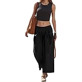 Baonmy Wide Leg Capri Pants for Women Drawstring Summer Cargo Pants Loose Beach Casual Hiking Pants with Pockets