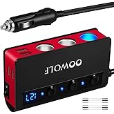 OOWOLF 7 in 1 Car Charger, 3-Socket 180W Cigarette Lighter Adapter for DC 12V/24V Car, 4USB Ports with Quick Charge 3.0 Power