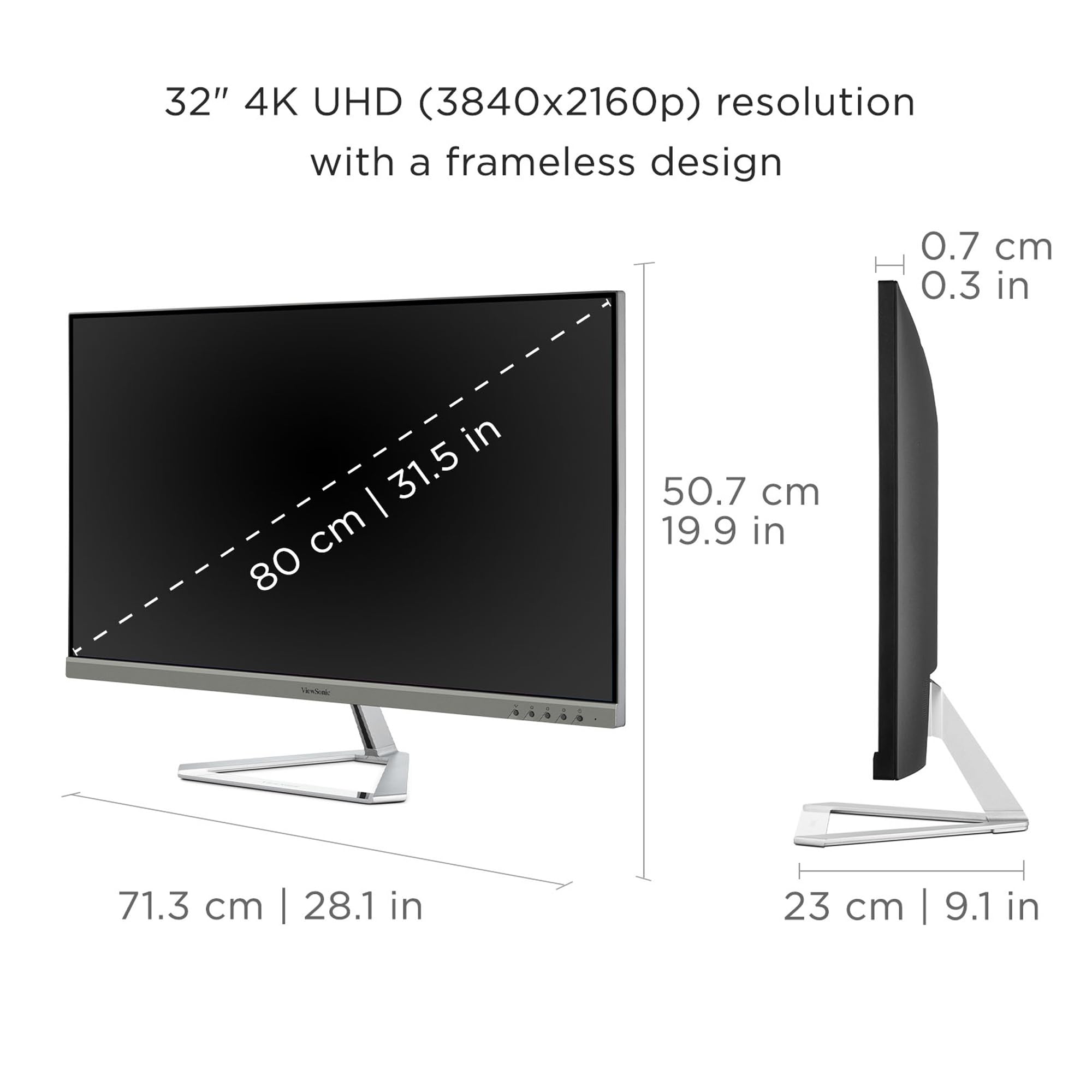 ViewSonic VX3276-4K-MHD 32 Inch 4K UHD Monitor with Ultra-Thin Bezels, HDR10 HDMI and DisplayPort for Home and Office