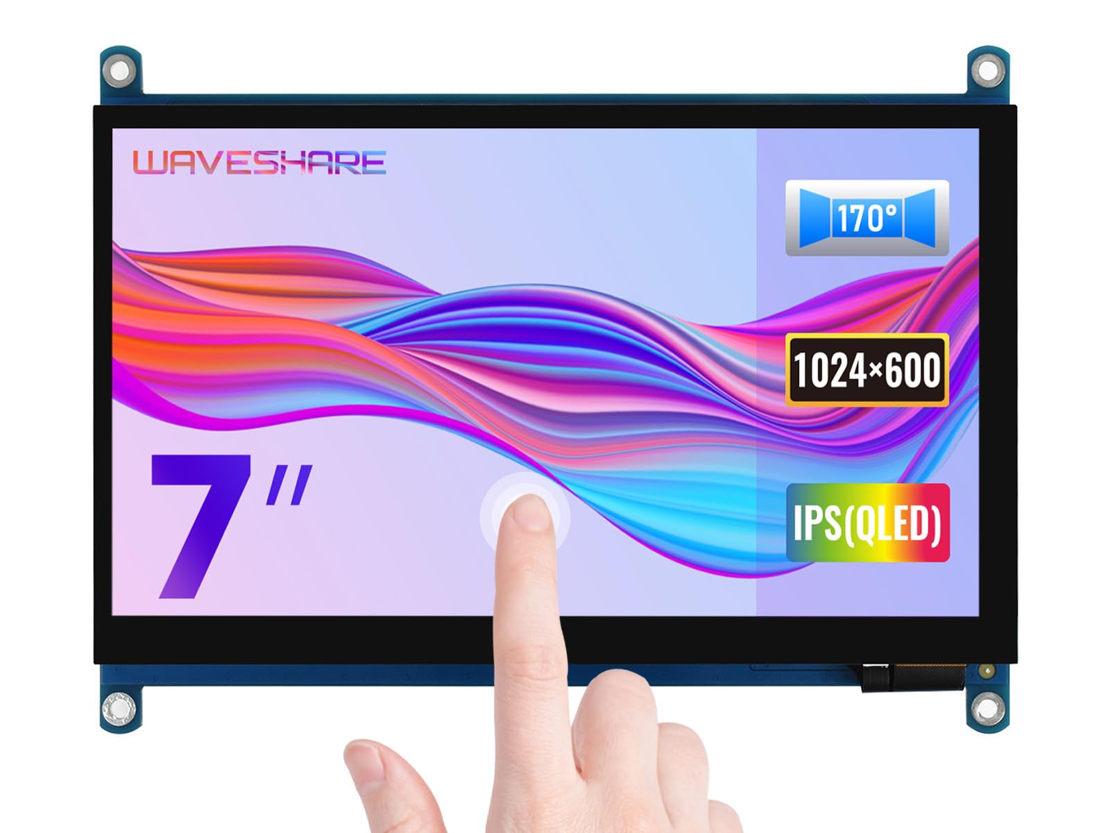 Waveshare 7inch QLED Quantum Dot Display Capacitive Touch Screen 1024×600 G+G Toughened Glass Panel Support Raspberry Pi/Jetson Nano/PC/Game Console