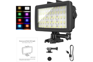 Underwater RGB LED Video Fill Light IPX8 40M Waterproof with 8 Lighting Modes CRI95 & 5000K-6000K Dimmable & Rechargeable Bat