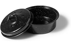 Starfrit Enamel Carbon Steel Round Roaster, 2,8L (3QT) Capacity, PFAS & PFOA Free, Quick Even Heat, Dome Lid, Oven Safe, Blac