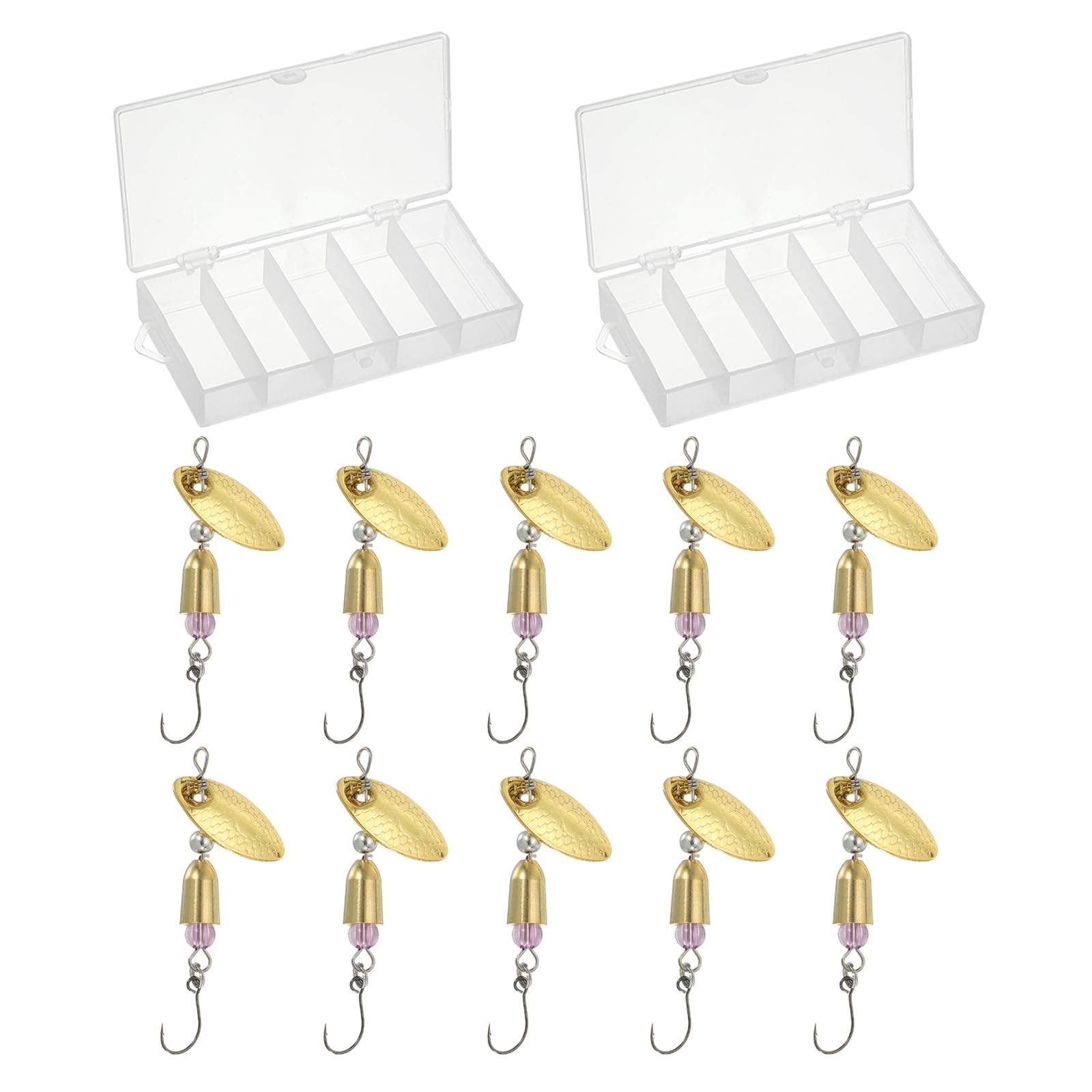 PATIKIL 1/5 oz Fishing Lures Spinnerbait, 10 Pack Single Hook Trout Spinners Casting Fishing Spinner Baits Tackle for Freshwater Saltwater Fishing, Gold Tone