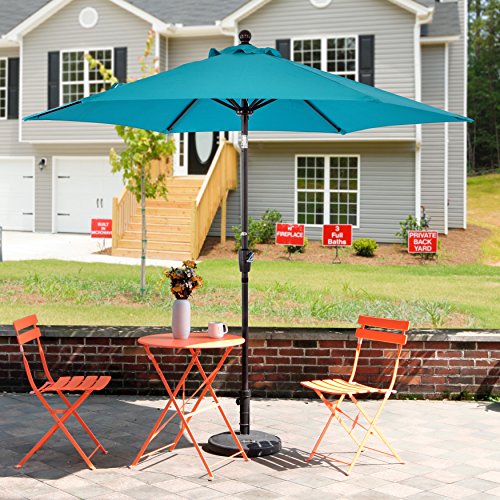 LCH 9 ft Outdoor Umbrella Patio Backyard Market Table Umbrella Sturdy Pole Push Button Easily Tilt Crank with Umbrella Cover (Blue) - Thumbnail 4