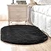 YJ.GWL Oval Bedside Rugs for Bedroom, Fluffy Black Rugs for Living Room, Aesthetic Dorm Apartment Rug Decor, Nursery Kids Room Fuzzy Cute Carpet, 2.6' X 5.3' Black
