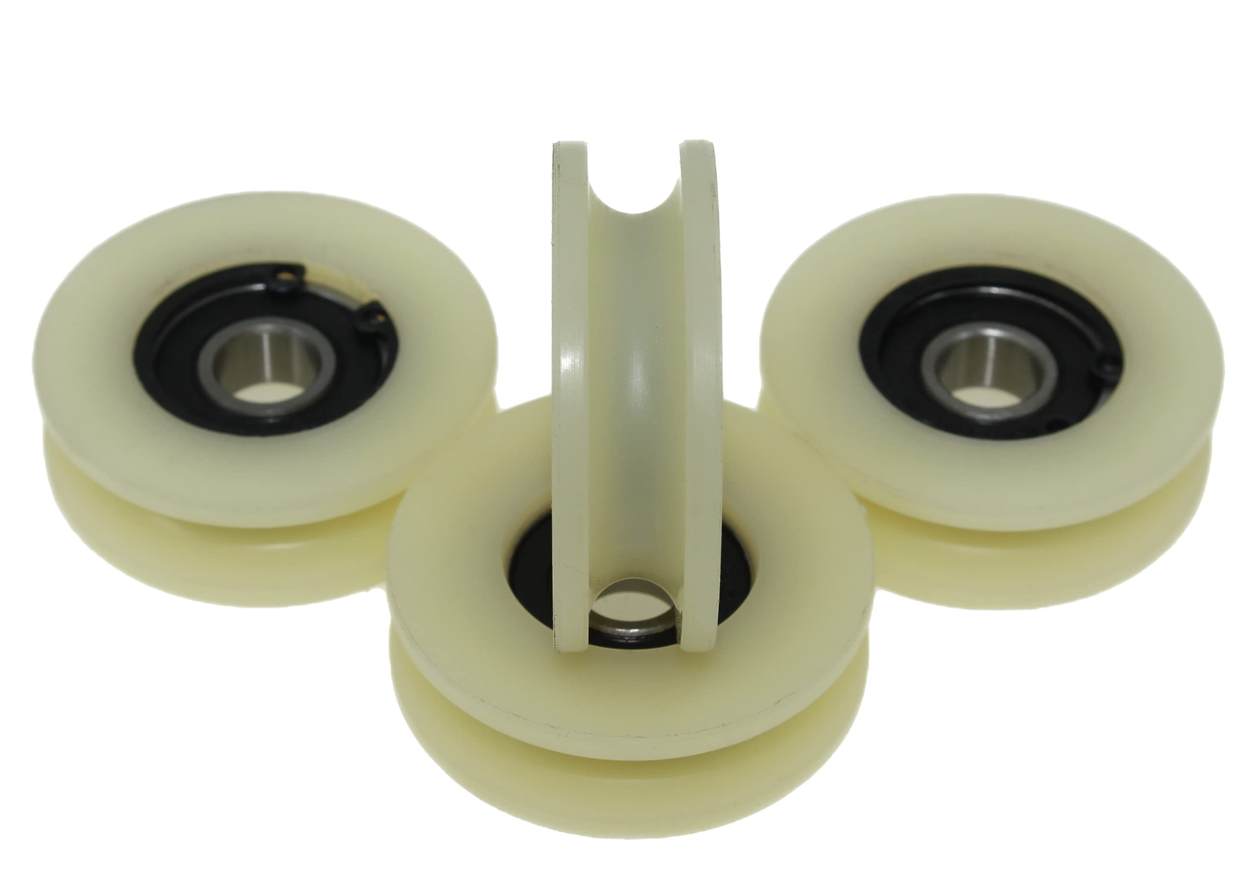 Pack of 4 x Nylon Pulley Wheels with 8 mm Round Groove 45 mm Diameter 10 mm bearing 50 kg Capacity Precisely Machined in the EU (45-8-10)