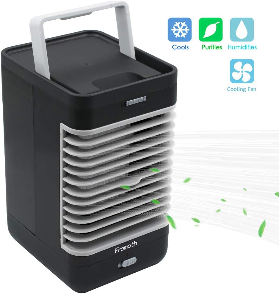 HAROI MiNi Air Coole,Fans Portable 4 In 1:Mini Air Conditioner/Humidifier/Purifier for Office Home Outdoor Travel,AC adapter and battery (without battery) /black