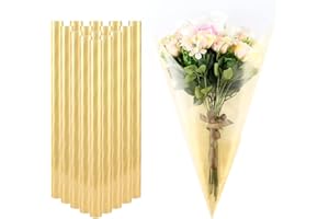 Quera 15pcs Iridescent Cellophane Wrap Paper Sheets Cellophane Wrap Roll Clear Flower Wrapping Packaging Paper,for Birthday Christmas Gift Candy Craft Flower 23'' x 23''(Gold)