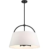 Minka Lavery 5396-66A Headington Linen Fabric Pendant Light, 4-Light 240 Total Watts, 19" H x 24" W, Coal Black