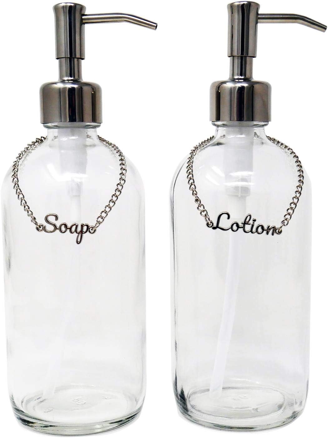 KreaSHen Soap and Lotion Dispenser Set (Chrome) with Soap/Lotion Label