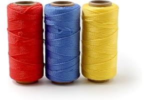 GOLDEN COCK Mason String Line for Straight, Level Lines in Construction, Gardening and DIY Projects (Set 3 Red,Blue,Yellow, 1.3mm-262 feet)