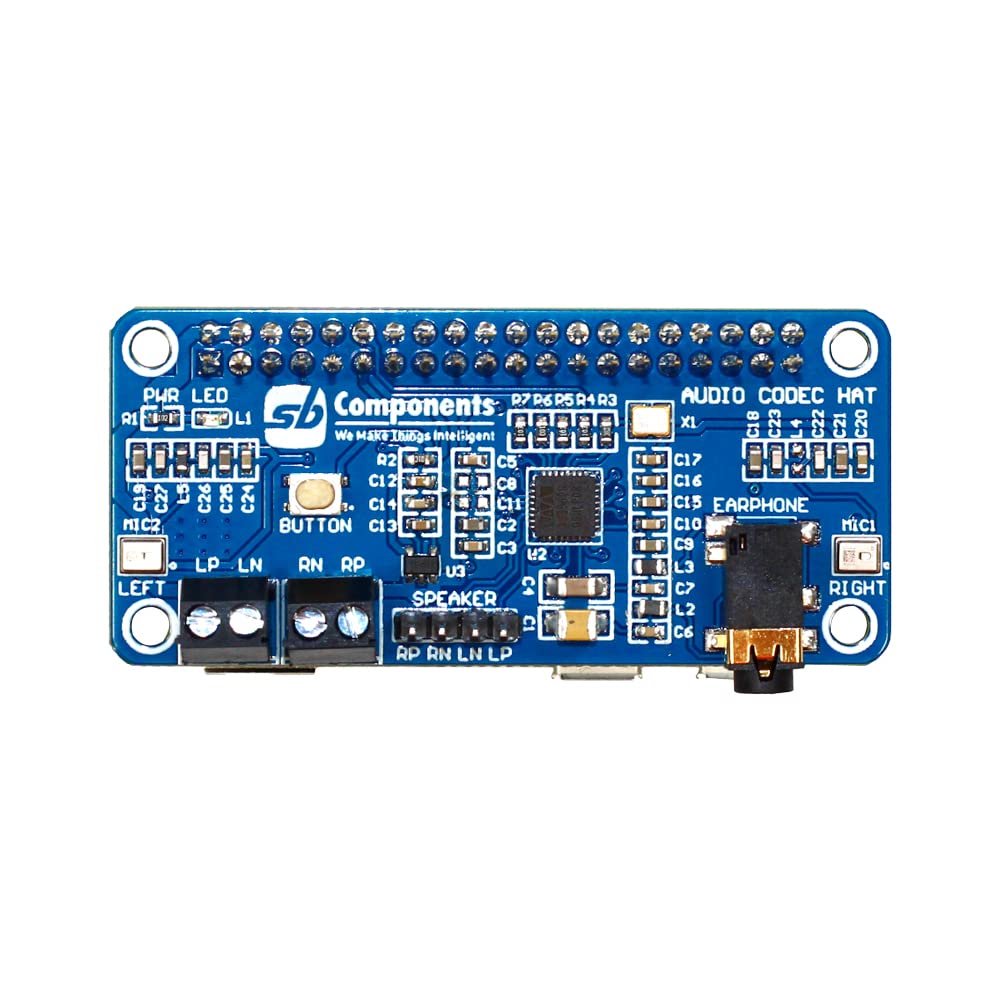 sb components WM8960 Audio Hi-Fi Sound Card Audio Codec HAT for Raspberry Pi, I2S Interface Stereo Play Record Raspberry Pi Audio Codec HAT